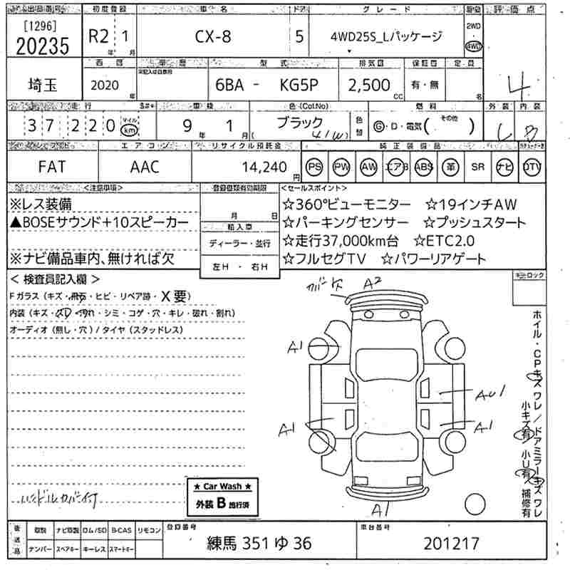 Аукционный лист MAZDA CX-8 2020