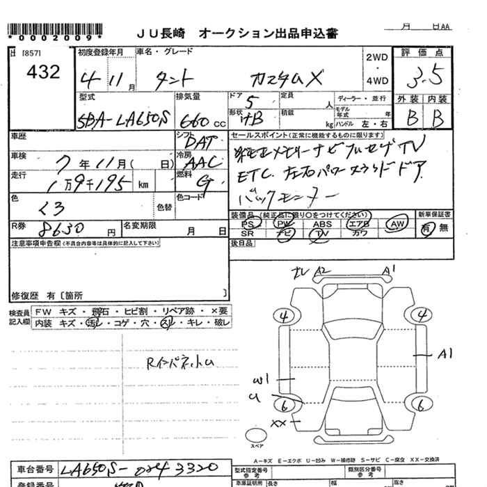 Аукционный лист DAIHATSU TANTO 2022