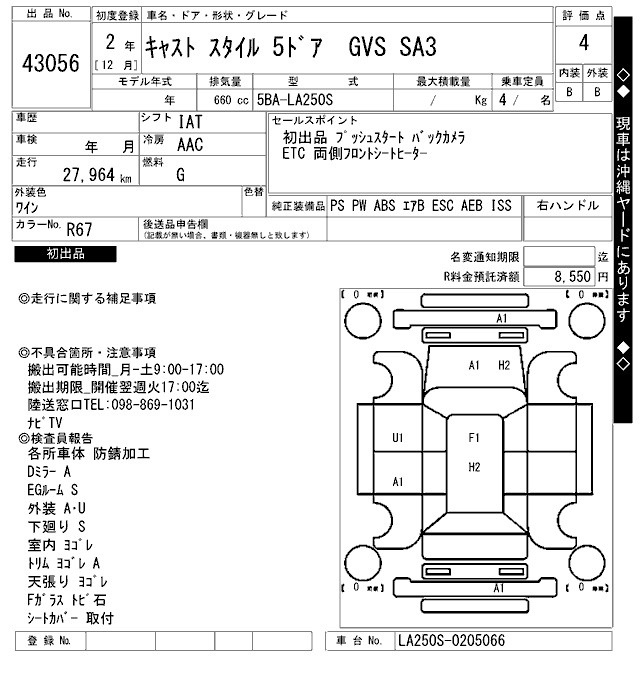 Аукционный лист DAIHATSU CAST 2020