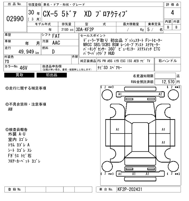 Аукционный лист MAZDA CX-5 2018