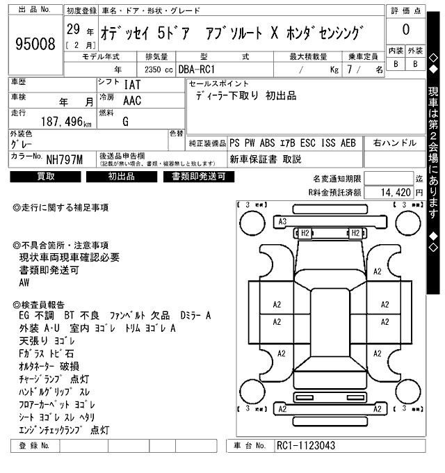 Аукционный лист HONDA ODYSSEY 2017