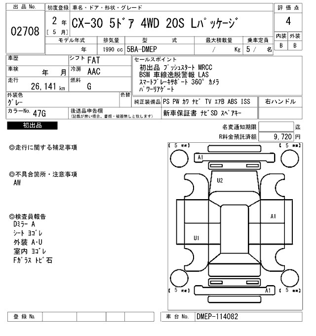 Аукционный лист MAZDA CX-30 2020
