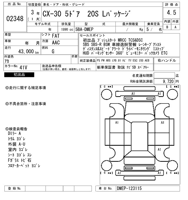 Аукционный лист MAZDA CX-30 2021