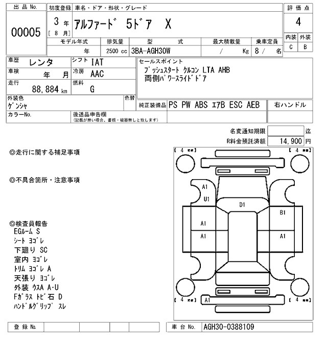 Аукционный лист TOYOTA ALPHARD 2021