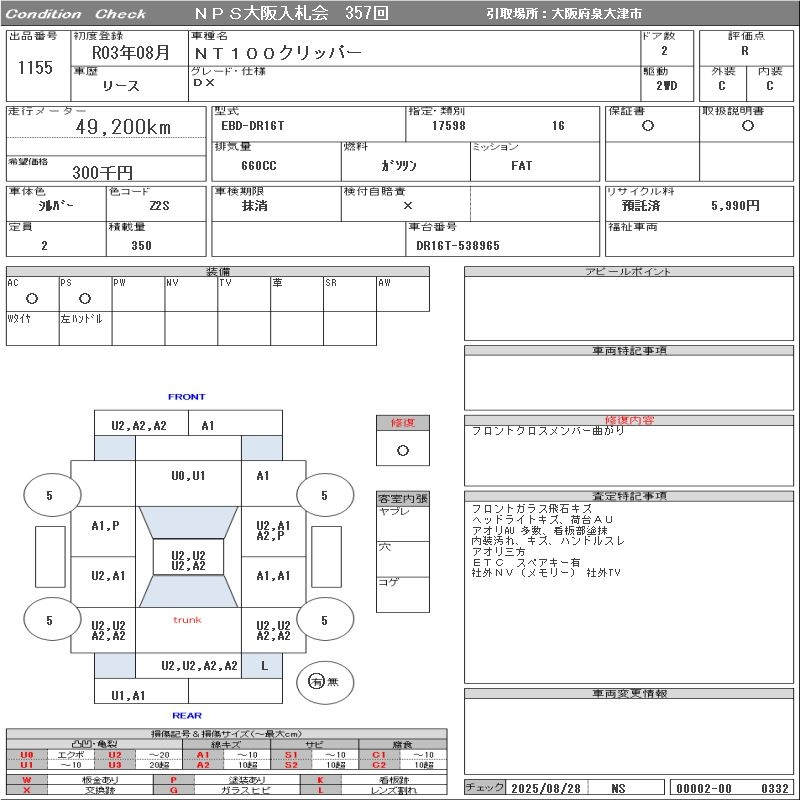 Аукционный лист NISSAN CLIPPER TRUCK 2021