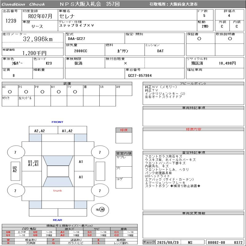 Аукционный лист NISSAN SERENA 2020
