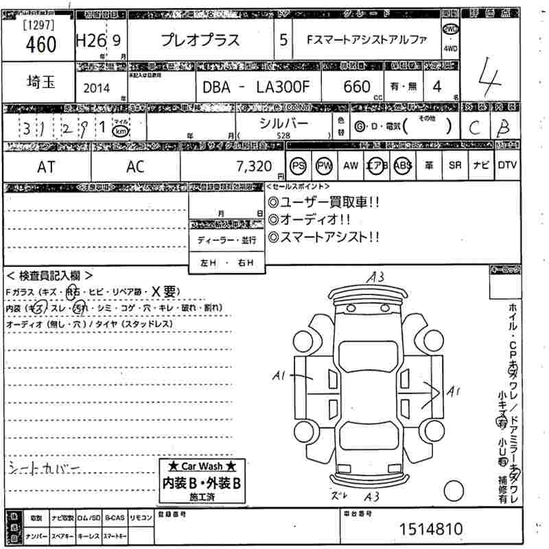 Аукционный лист SUBARU PLEO PLUS 2014