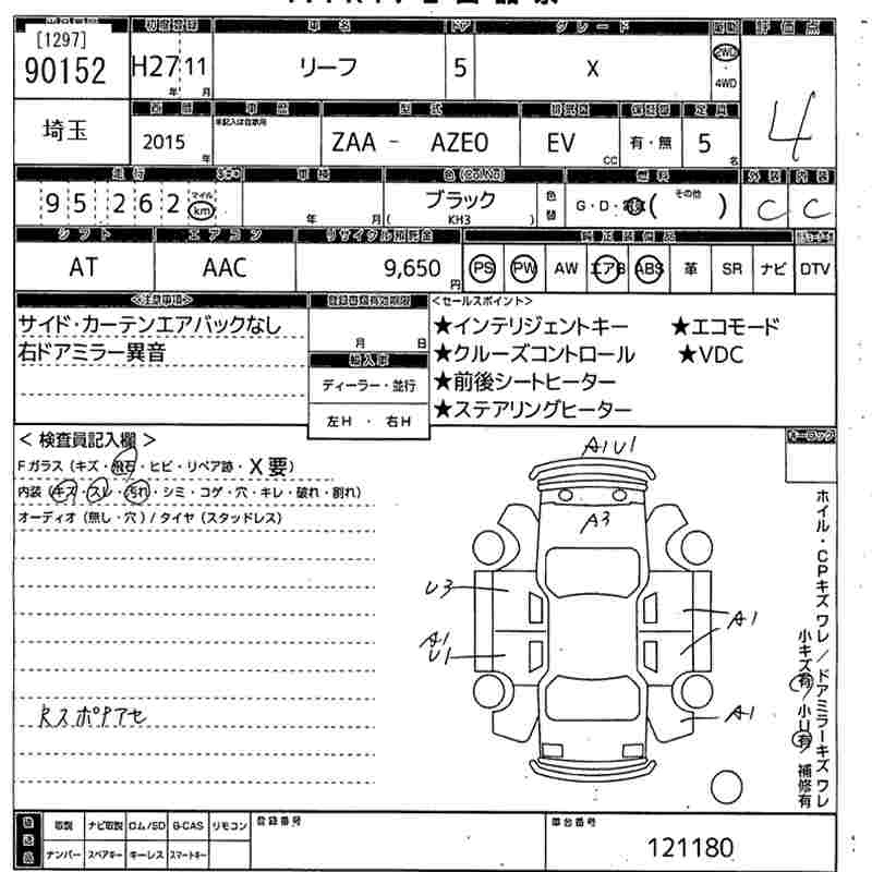 Аукционный лист NISSAN LEAF 2015