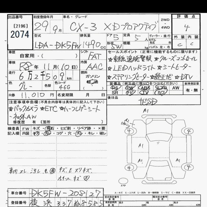 Аукционный лист MAZDA CX-3 2017