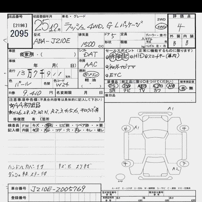 Аукционный лист TOYOTA RUSH 2013