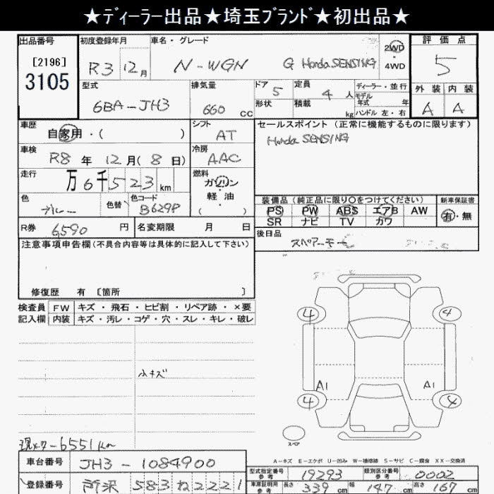 Аукционный лист HONDA N WGN 2021