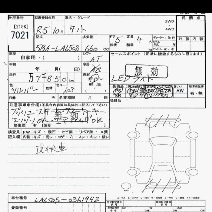 Аукционный лист DAIHATSU TANTO 2023