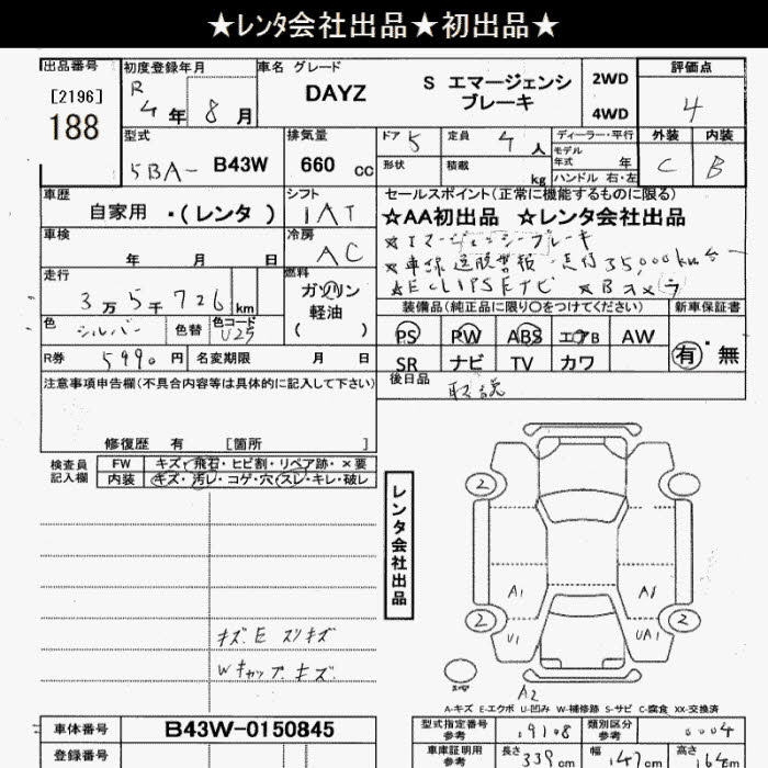 Аукционный лист NISSAN DAYZ 2022