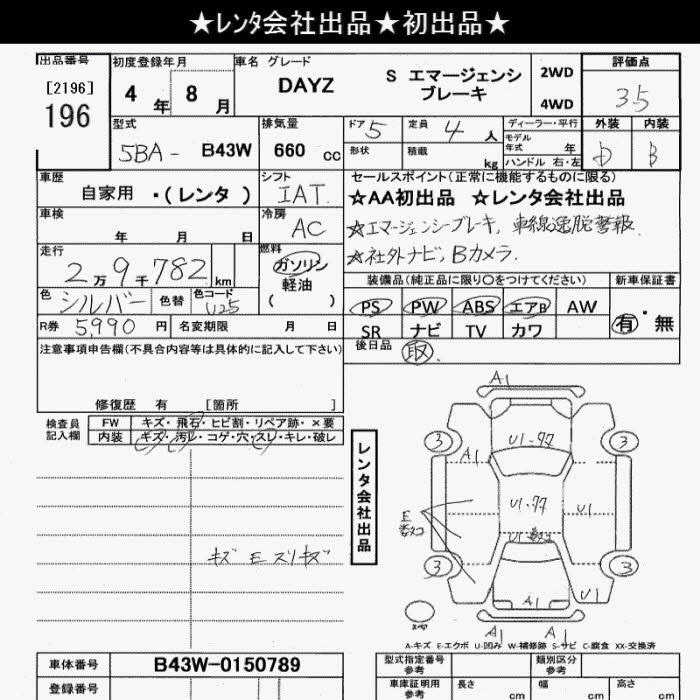 Аукционный лист NISSAN DAYZ 2022