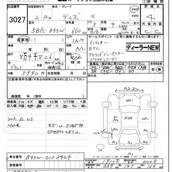 Аукционный лист NISSAN DAYZ 2020