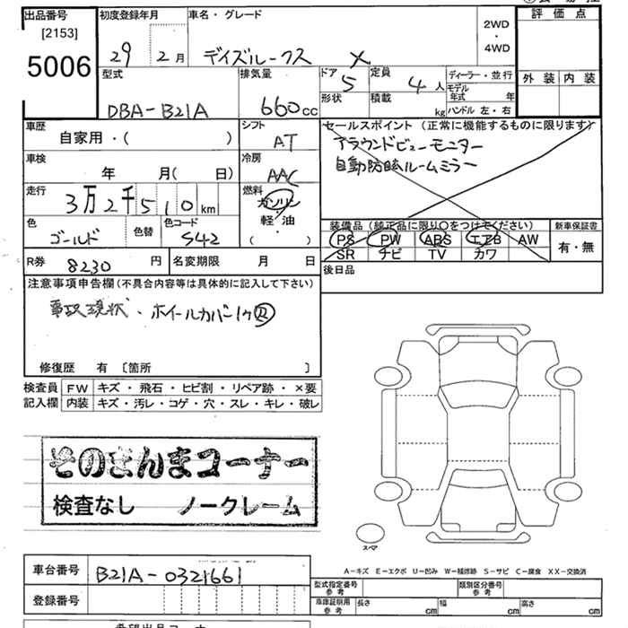 Аукционный лист NISSAN DAYZ ROOX 2017