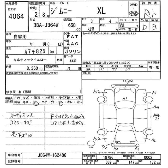 Аукционный лист SUZUKI JIMNY 2020