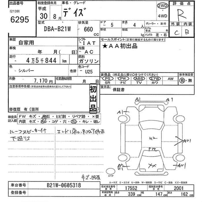 Аукционный лист NISSAN DAYZ 2018