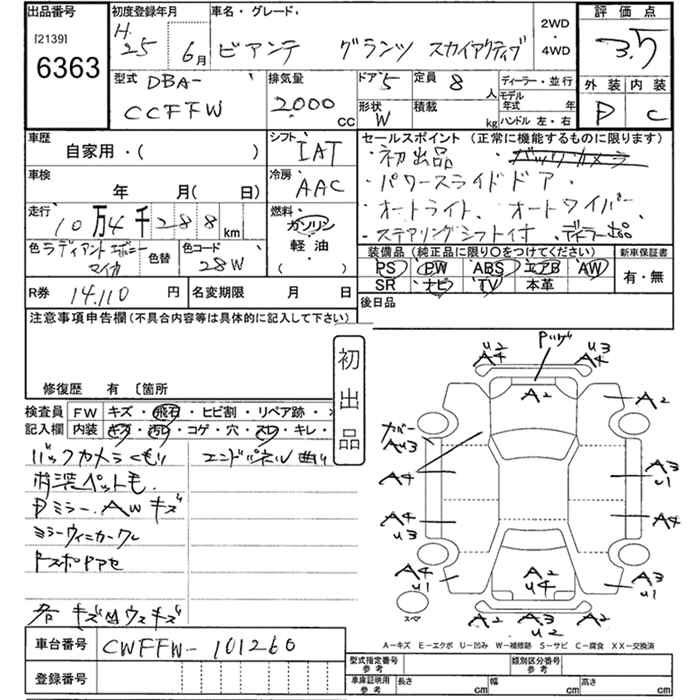 Аукционный лист MAZDA BIANTE 2013
