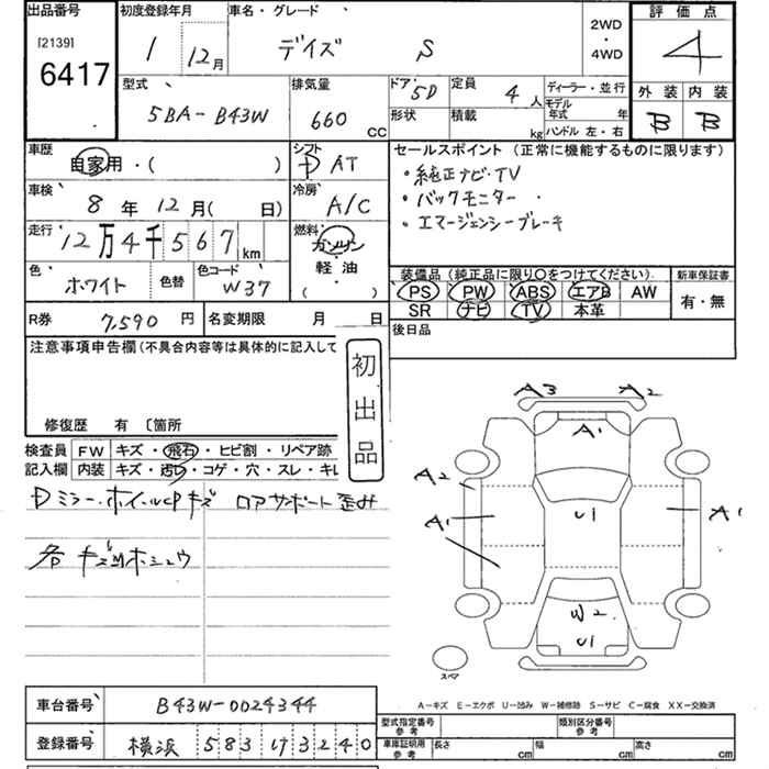 Аукционный лист NISSAN DAYZ 2019