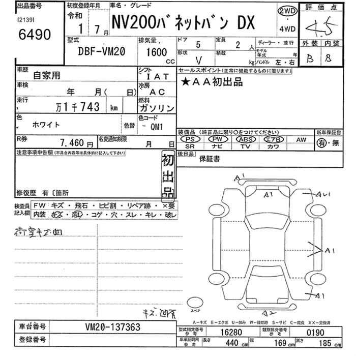 Аукционный лист NISSAN NV200 2019