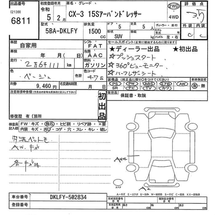 Аукционный лист MAZDA CX-3 2023