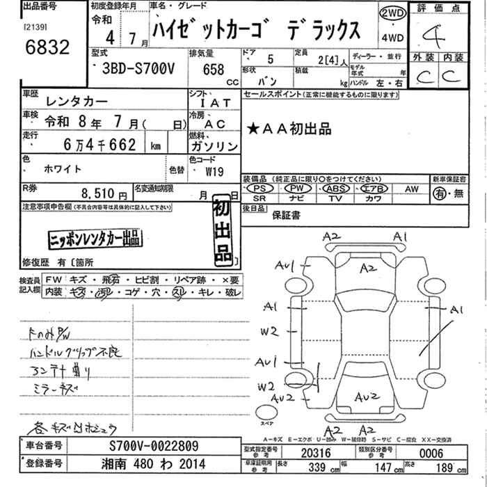 Аукционный лист DAIHATSU HIJET VAN 2022