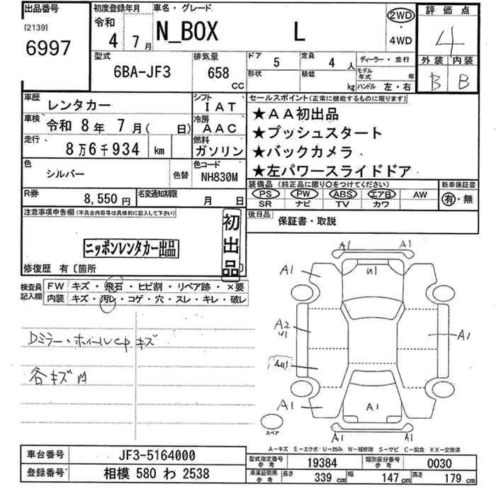 Аукционный лист HONDA N BOX 2022