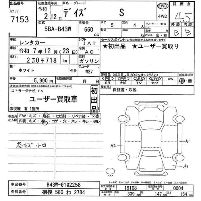 Аукционный лист NISSAN DAYZ 2020