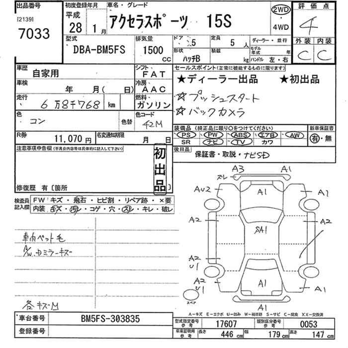 Аукционный лист MAZDA AXELA 2016