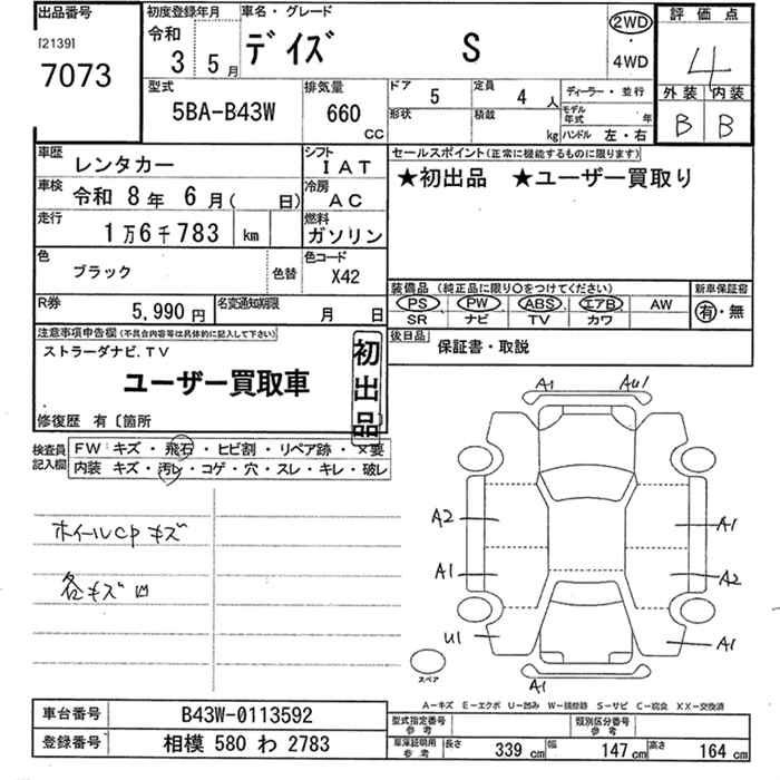 Аукционный лист NISSAN DAYZ 2021