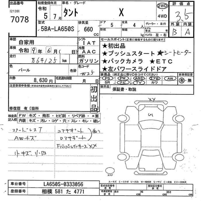 Аукционный лист DAIHATSU TANTO 2023