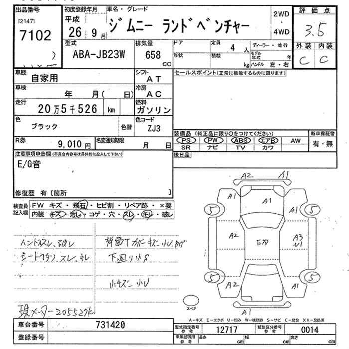 Аукционный лист SUZUKI JIMNY 2014