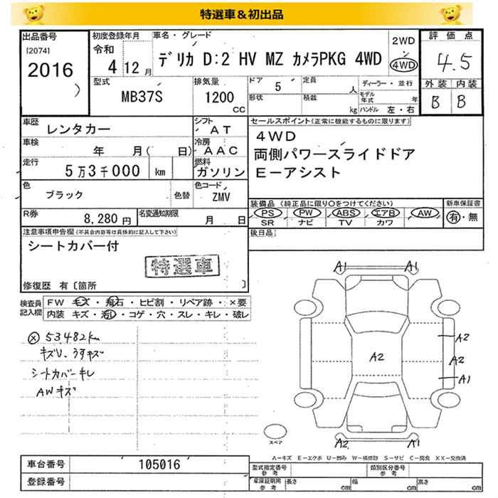 Аукционный лист MITSUBISHI DELICA D2 2022