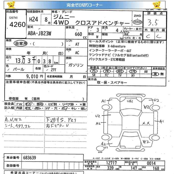 Аукционный лист SUZUKI JIMNY 2012