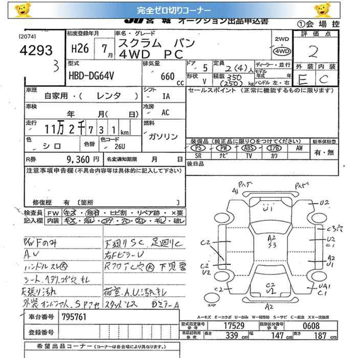 Аукционный лист MAZDA SCRUM 2014