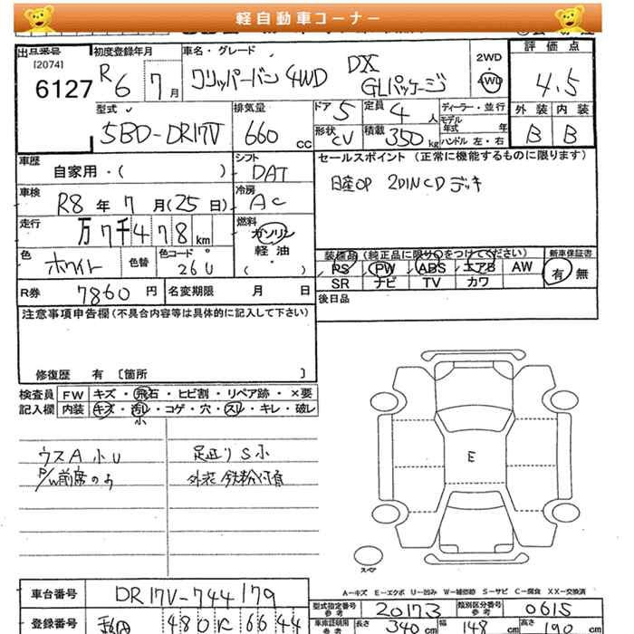 Аукционный лист NISSAN CLIPPER VAN 2024