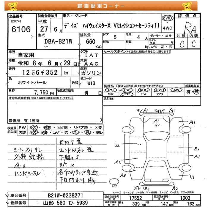 Аукционный лист NISSAN DAYZ 2015