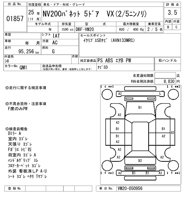 Аукционный лист NISSAN NV200 2013