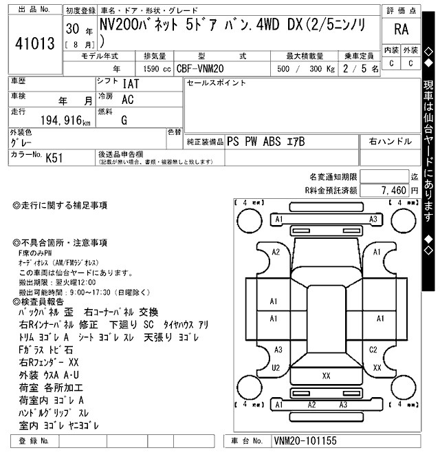 Аукционный лист NISSAN NV200 2018
