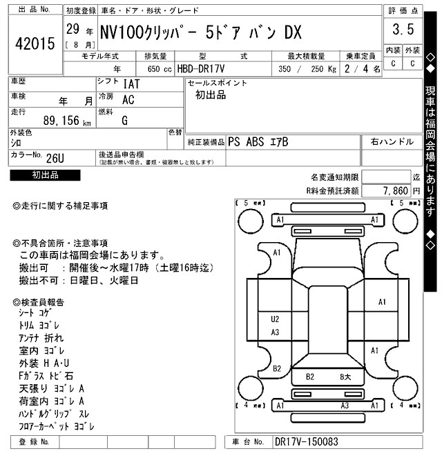 Аукционный лист NISSAN CLIPPER VAN 2017