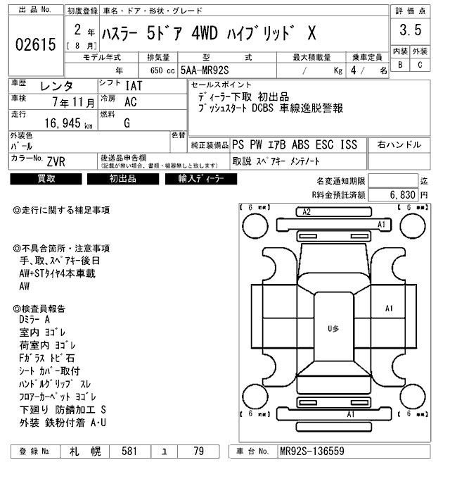 Аукционный лист SUZUKI HUSTLER 2020