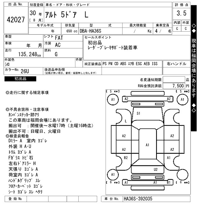 Аукционный лист SUZUKI ALTO 2018