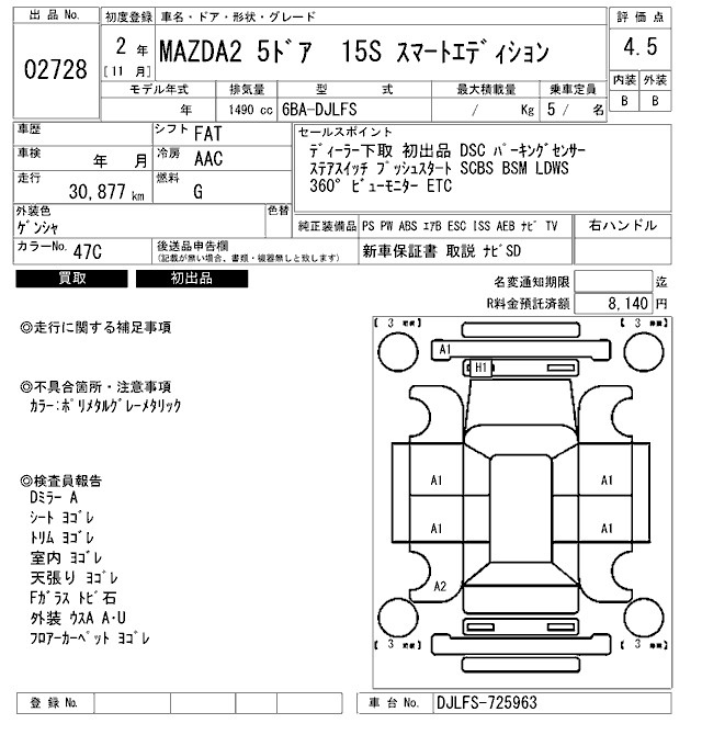 Аукционный лист MAZDA MAZDA2 2020