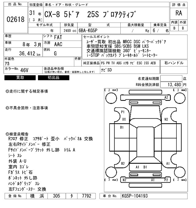 Аукционный лист MAZDA CX-8 2019