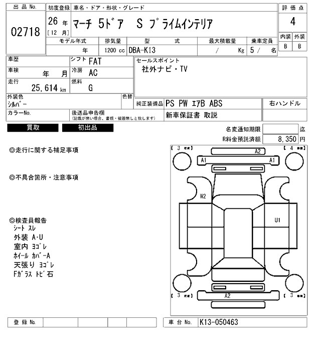 Аукционный лист NISSAN MARCH 2014