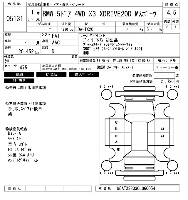 Аукционный лист BMW X3 2019