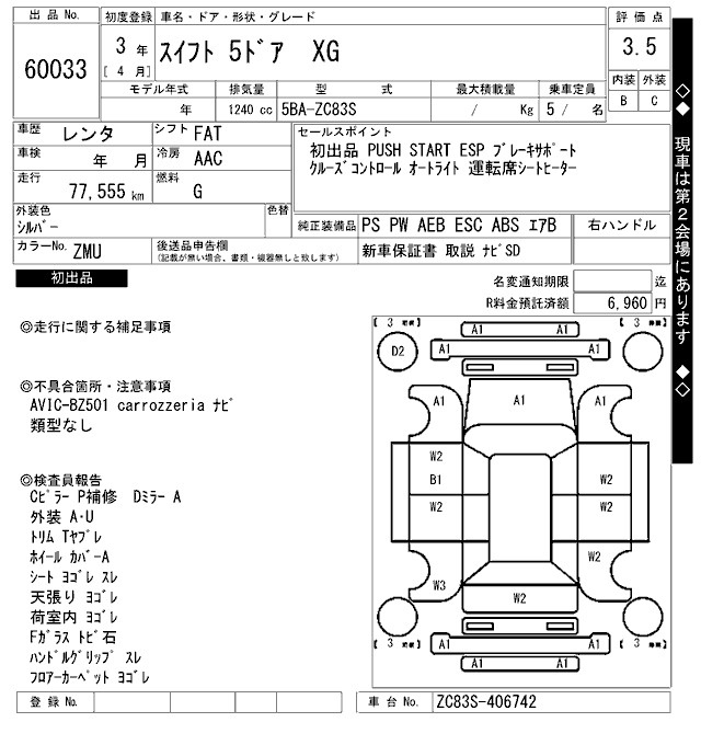 Аукционный лист SUZUKI SWIFT 2021