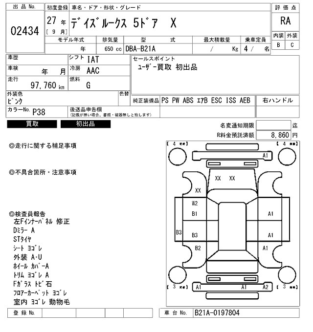 Аукционный лист NISSAN DAYZ ROOX 2015
