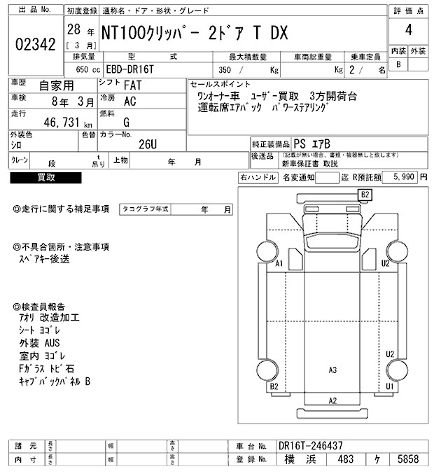 Аукционный лист NISSAN CLIPPER TRUCK 2016